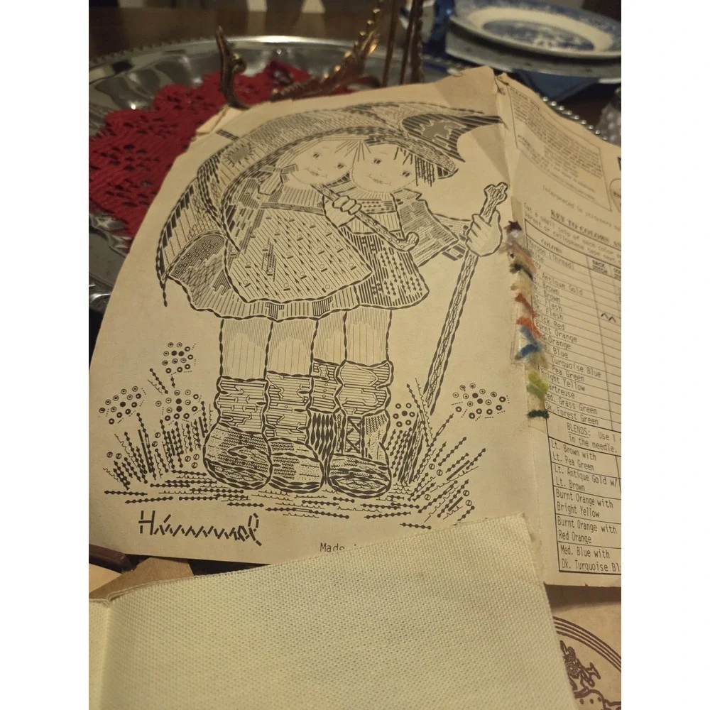 Vtg Paragon Needle Craft Hummel Stitchery Umbrella Children Kit 0364 Unseale 70s